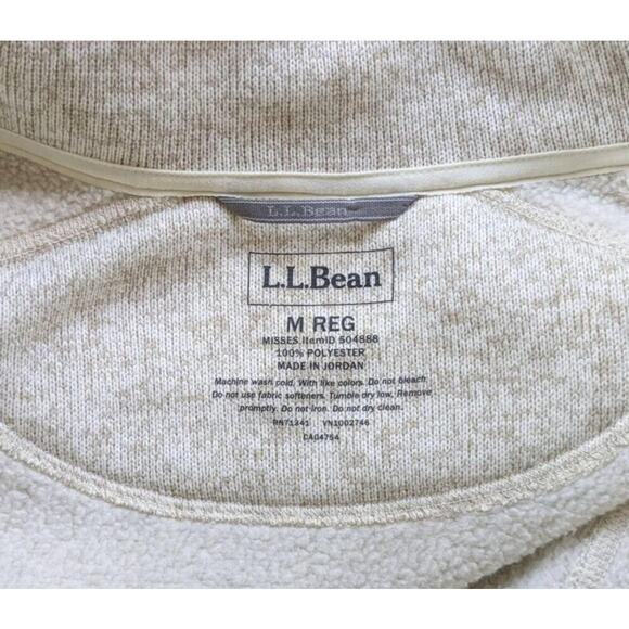 L.L. Bean Womens Sweater Jacket Medium Beige Fleece Lined Full Zip Cabincore - Picture 11 of 11